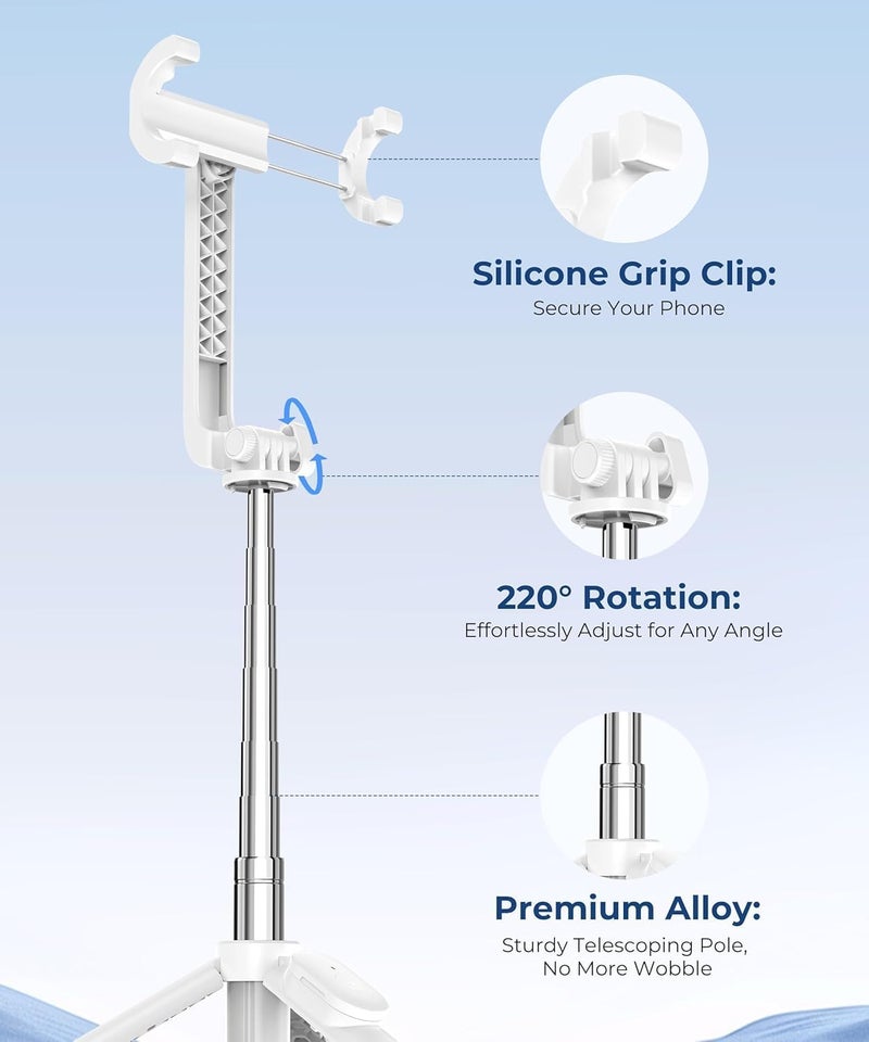 Fuloview 67‘’ Selfie Stick, Phone Tripod with Wireless Remote Control, Portable Selfie Stick Tripod for Photograph, Live Streaming, Video Recording, Compatible with All Cell Phones, White - Image 5